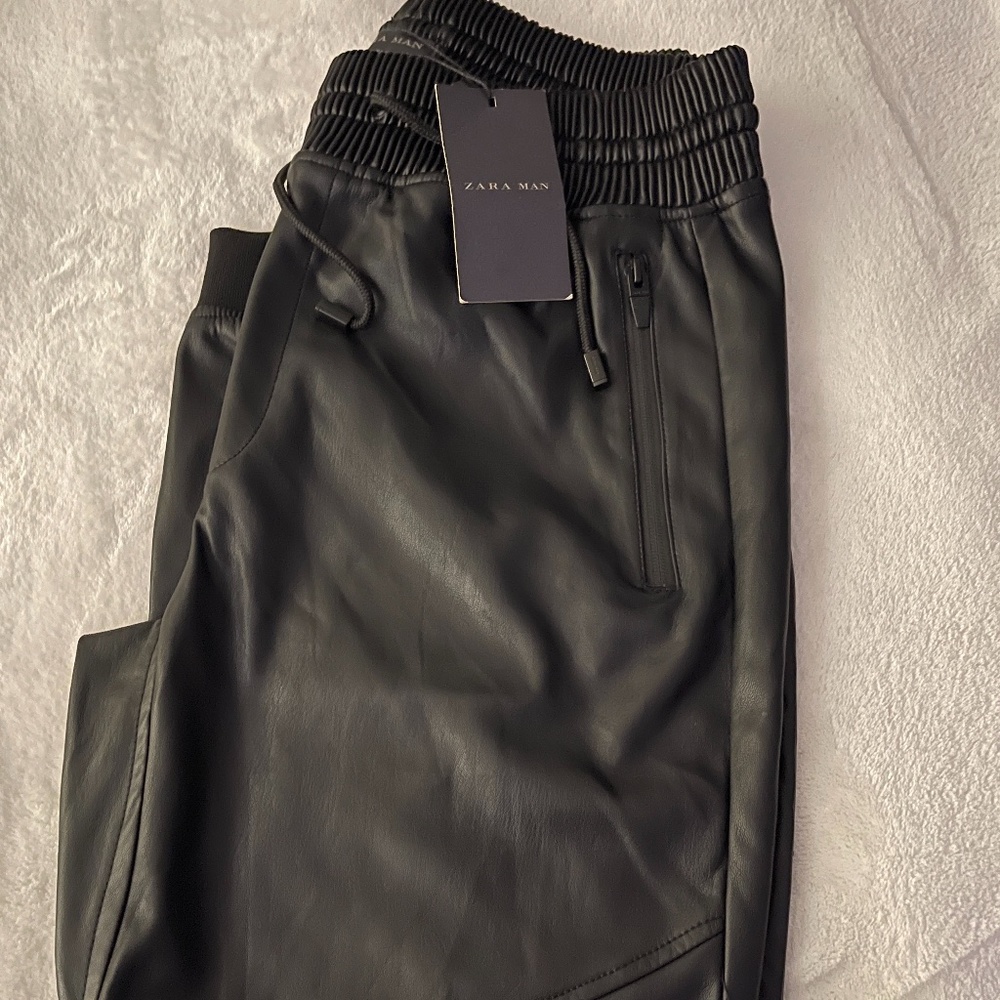 Faux Leather Joggers- "Zara" in Black ,Size XL